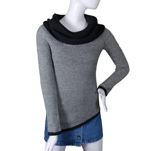 Express Knit Top Size Small Black and White Striped Black Cowl Neck and Trims - Picture 1 of 7